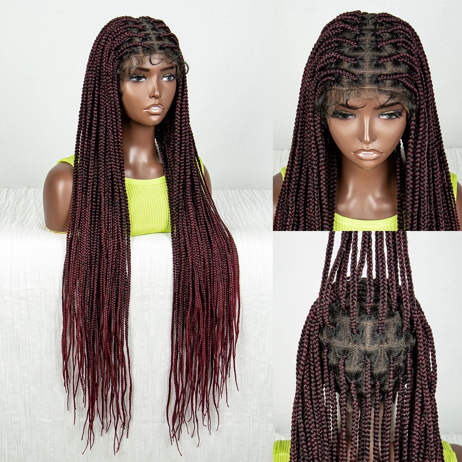 Adjustable - cap braided wigs for a comfortable fitSynthetic Preplucked Box Full Lace Braided Wig