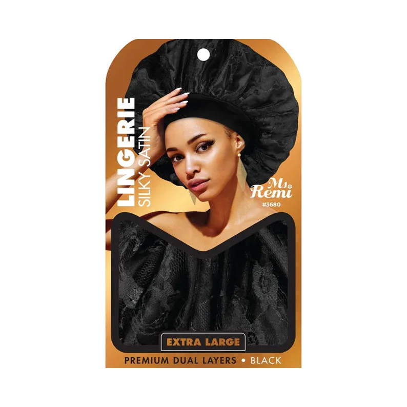 Lace wig with a pre - bleached knot for a natural - looking scalpANNIE Lingerie Silky Bonnet X Large [Black] #03680