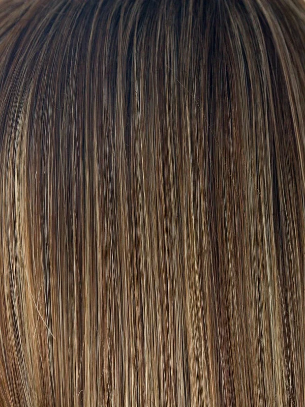 Iced Mocha R | Dark brown roots with medium brown base, blended with light blonde highlights