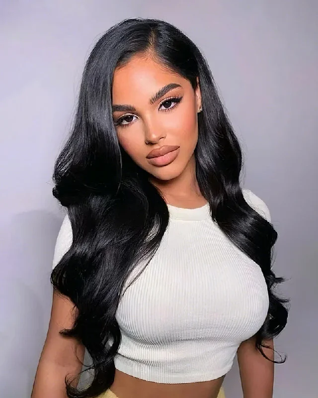 Human - hair lace wig for a luxurious and natural feel13x6 Lace Frontal Body Wave Natural Black Human Hair Wig - Arabella Hair