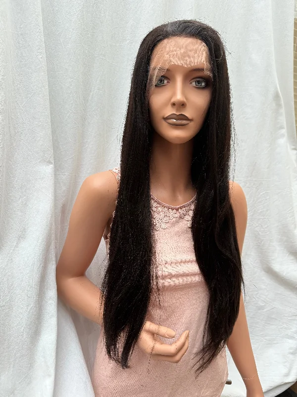 Human - hair lace wig for a luxurious and natural feelLight Yaki Full Lace Wig 20 inches colour #1b with 4x4 silk base JJ-SKLY201B