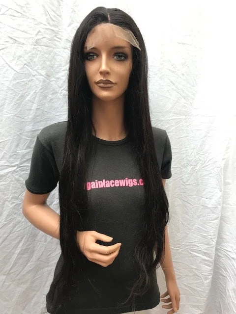 Lace wig in a chocolate - brown color for a rich and warm appearanceNatural Straight Lace Front Wig 24 inches colour #1b A-NSLF241B