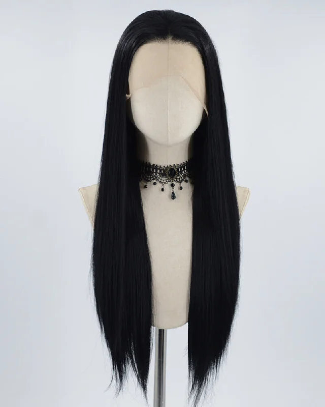 Long - length wig with a platinum - blonde color for a bold and trendy look13*6 Black Straight Synthetic Lace Front Wig WW551