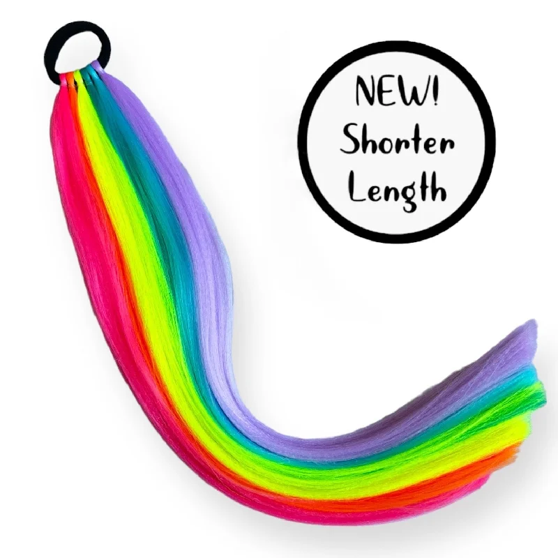 Black - colored ponytails for a classic and timeless appearanceShort Neon Rainbow Tail