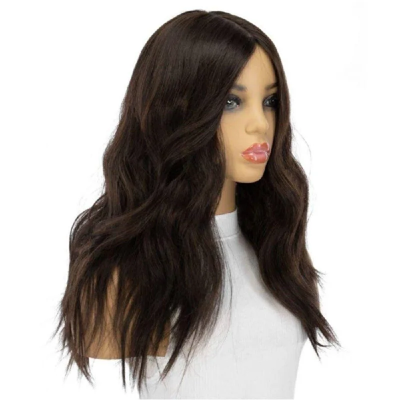 Long - length wig with a curly texture for a bold and stylish choice22" Reese Silk Top Wig Natural Black