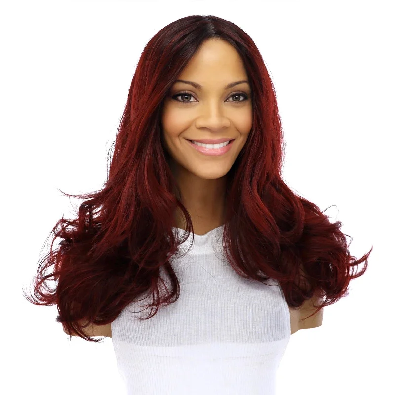 Long - length wig with a curly texture for a bold and stylish choice22" Ponytail Silk Part Wig Merlot Red