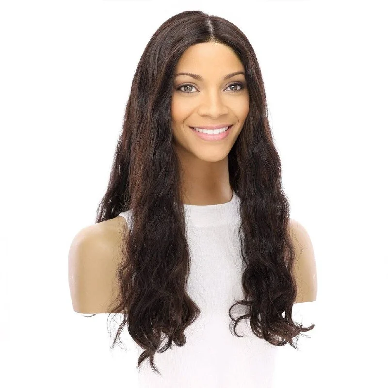 Long - length wig with a wavy texture for a beachy and romantic look22" Princess Silk Top Wig Soft Black Wavy