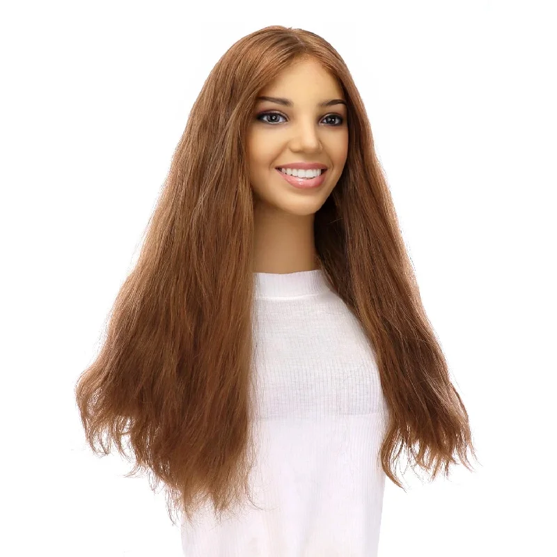 Long - length wig with a wispy fringe for a soft and feminine look22" Princess Silk Top Wig Strawberry Blonde Wavy