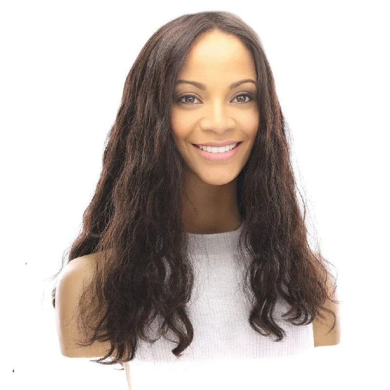 Long - length wig with a curly fringe for a playful and youthful vibe22" Reese Silk Top Wig Dark Brown Wavy