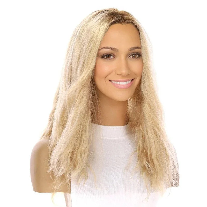 Long - length wig with a pre - plucked hairline for a more natural look22" Reese Silk Top Wig Platinum Blonde Wavy