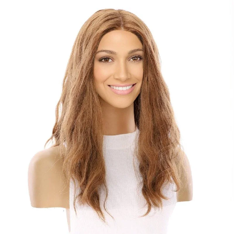 Long - length wig with a wavy texture for a beachy and romantic look22" Reese Silk Top Wig Strawberry Blonde Wavy