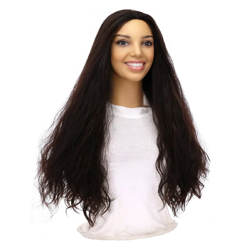 Long - length wig with a middle - part for a classic and elegant style24" 3/4 Bandfall Wig Natural Black Wavy