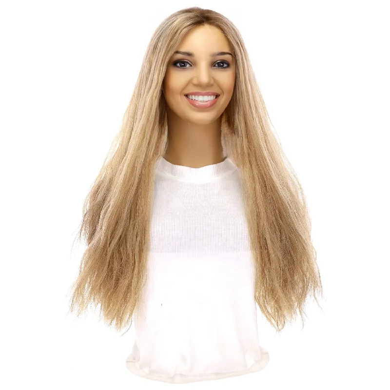 Long - length wig with a side - part for a more flattering look24" Divine Lace Top Topper Ash Blonde Wavy