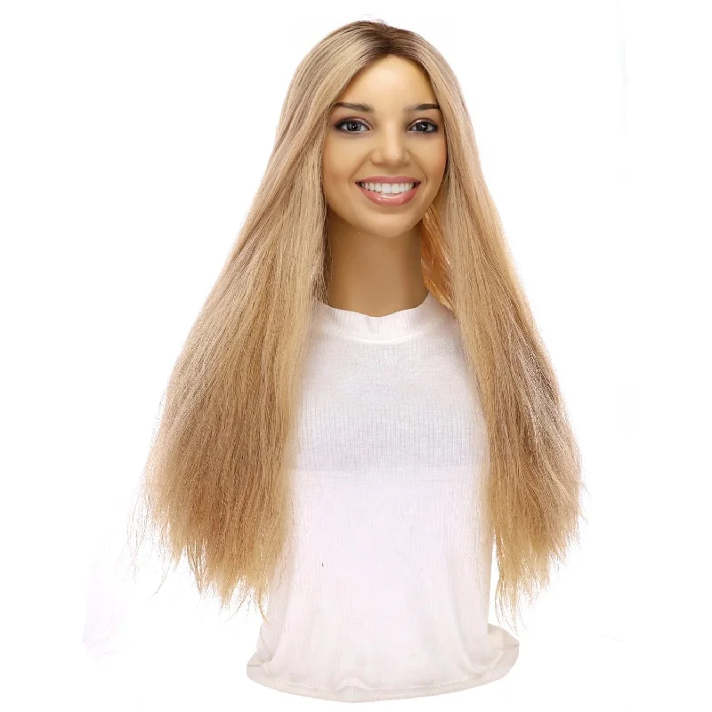 Long - length wig with a honey - blonde color for a warm and sunny appearance24" Divine Lace Top Topper Golden Blonde Wavy