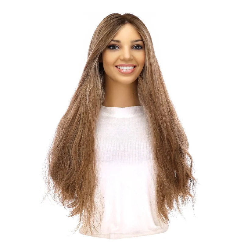 Long - length wig with a wispy fringe for a soft and feminine look24" Divine Lace Top Topper Medium Blonde w/ Highlights Wavy