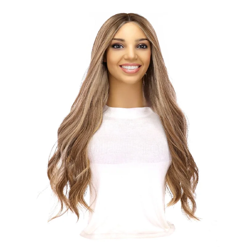 Adjustable - cap long - length wig for a comfortable fit24" Divine Lace Top Topper Medium Blonde w/ Highlights