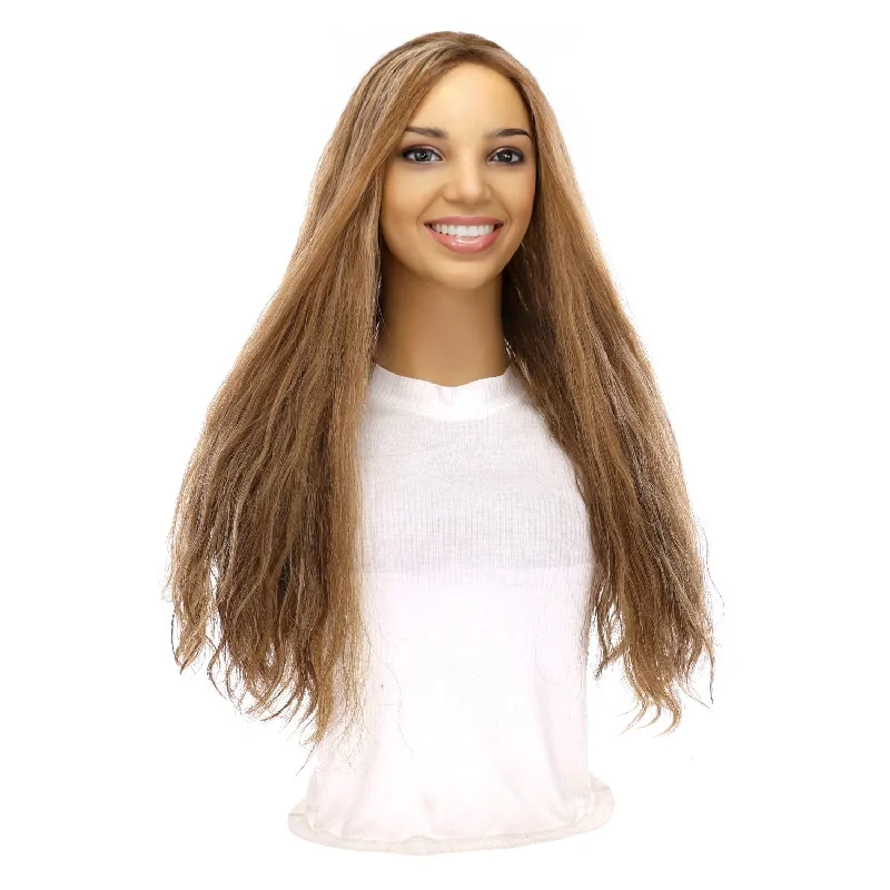 Long - length wig with a straight texture for a sleek and glamorous look24" Divine Lace Top Topper Medium Blonde Wavy