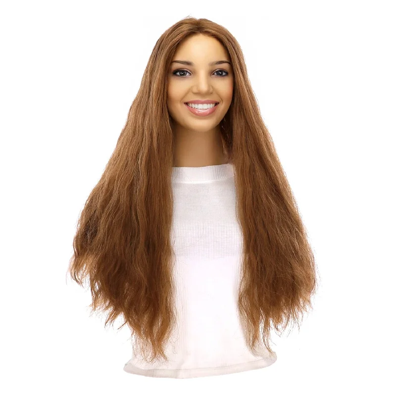 Human - hair long - length wig for a natural and luxurious feel24" Divine Lace Top Topper Strawberry Blonde Wavy