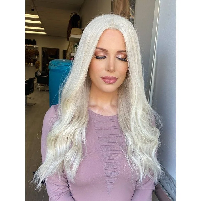 Long - length wig with a platinum - blonde color for a bold and trendy look24" Divine Lace Top Wig Ice Blonde