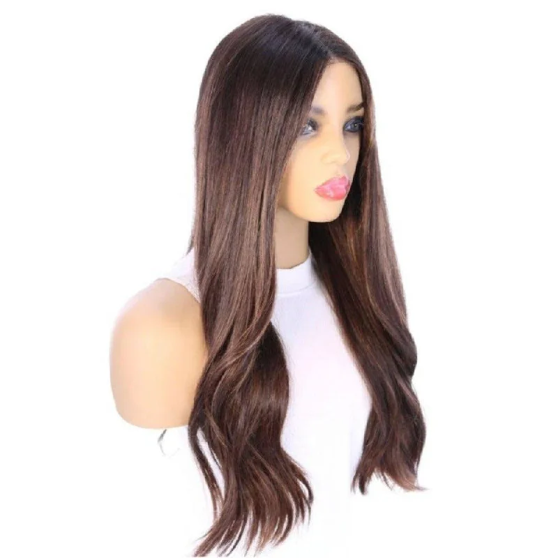 Long - length wig with a natural - looking root for a more realistic look24" Divine Luxe Lace Top Wig #Dark Brown w/ Balayage