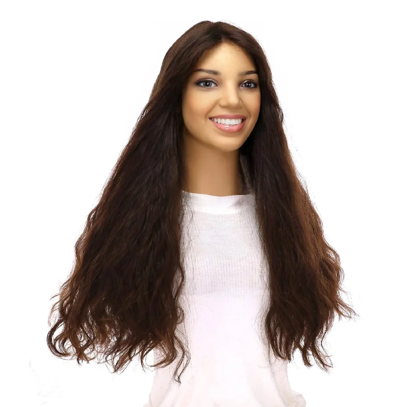 Long - length wig with a straight texture for a sleek and glamorous look24" Divine Luxe Lace Top Topper #5 Warm Dark Brown Wavy