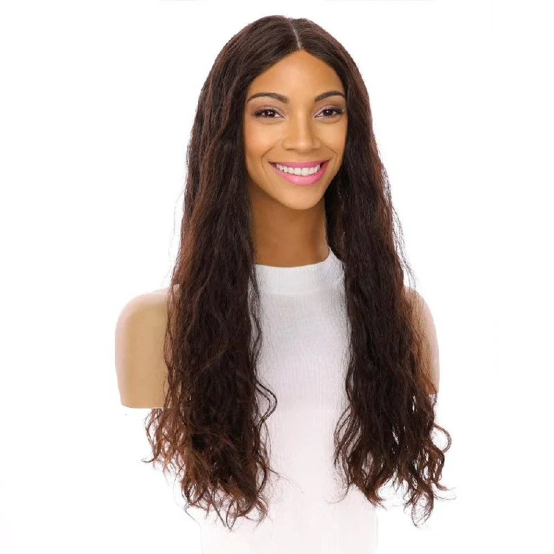 Long - length wig with a pre - plucked hairline for a more natural look24" Divine Luxe Lace Top Wig #2 Neutral Dark Brown Wavy