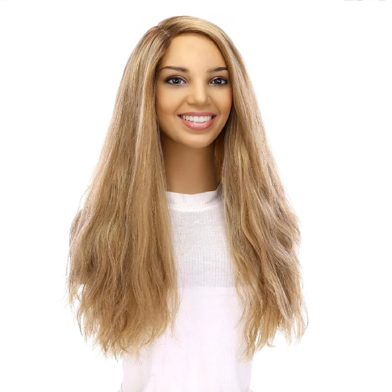 Long - length wig with a side - swept bang for a sophisticated look24" Gisele Silk Top Wig Ash Blonde Wavy