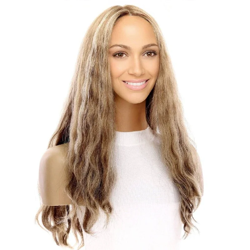 Long - length wig with a platinum - blonde color for a bold and trendy look24" Gisele Silk Top Wig Medium Blonde Wavy