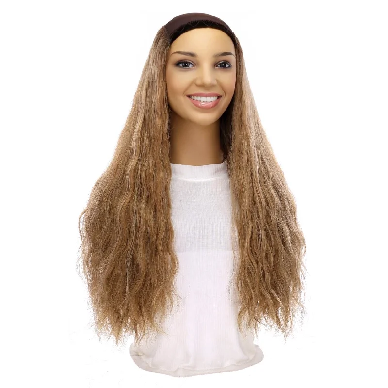 Long - length wig with a pre - bleached knot for a natural - looking scalp24" HatFall Wig Medium Blonde Wavy