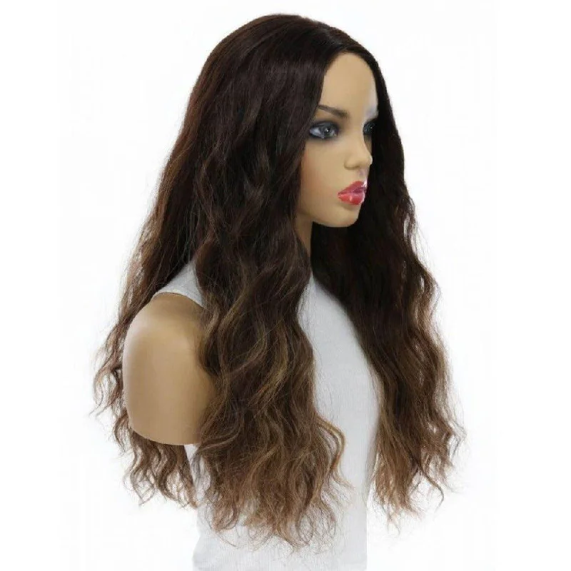 Long - length wig with a straight texture for a sleek and glamorous look24" Divine Lace Top Wig Dark Brown Balayage Wavy