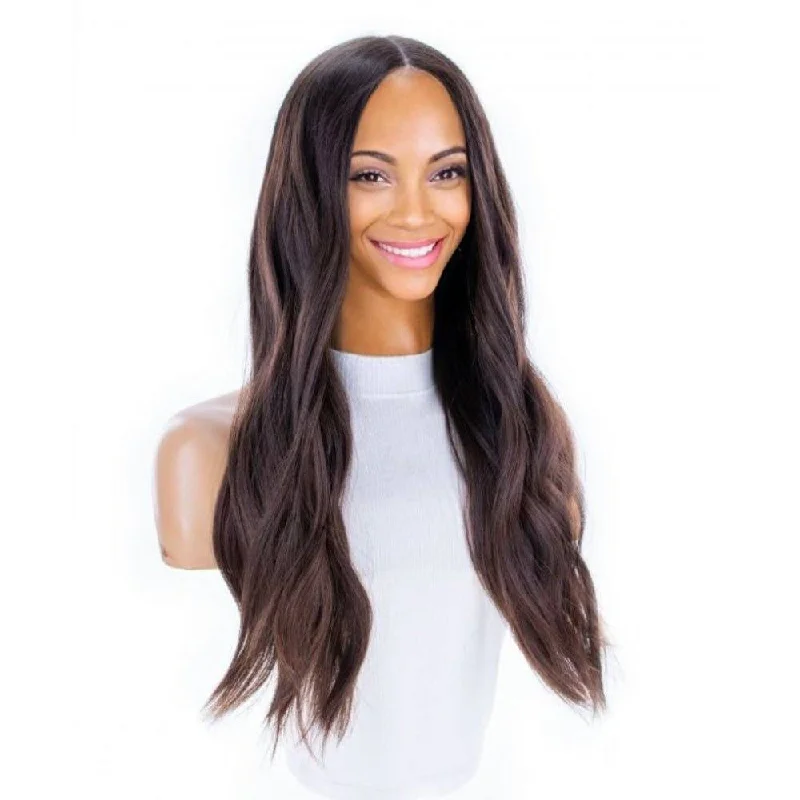 Long - length wig with a wispy fringe for a soft and feminine look24" Divine Luxe Lace Top Topper #4 Dark Brown