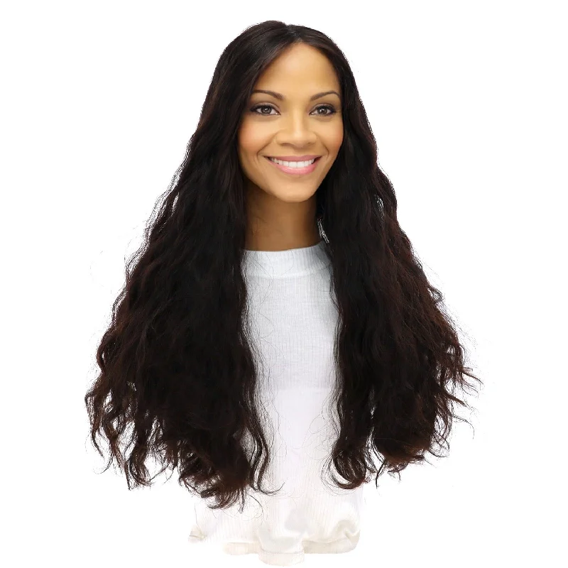 Long - length wig with a wavy texture for a beachy and romantic look24" Divine Lace Top Wig Natural Black Wavy