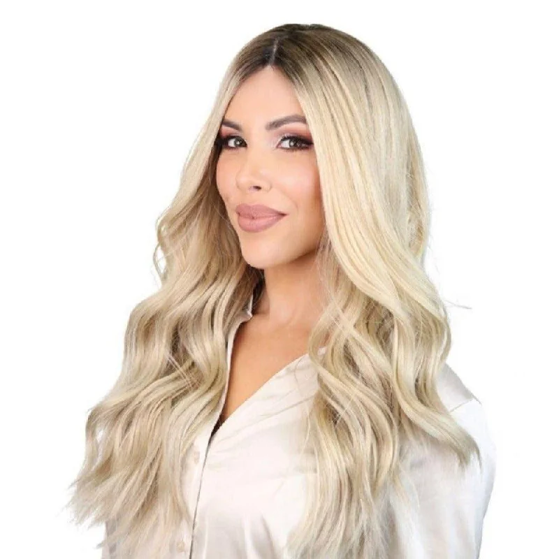 Long - length wig with a platinum - blonde color for a bold and trendy look24" Gisele Silk Top Wig Platinum Blonde