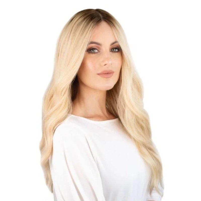 Long - length wig with a natural - looking root for a more realistic look24" Gisele Silk Top Wig Platinum Blonde w/ Rooting