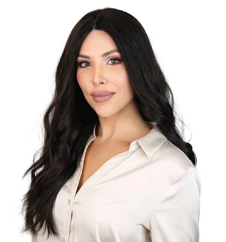 Long - length wig with a wavy texture for a beachy and romantic look24" Gisele Silk Top Wig Soft Black