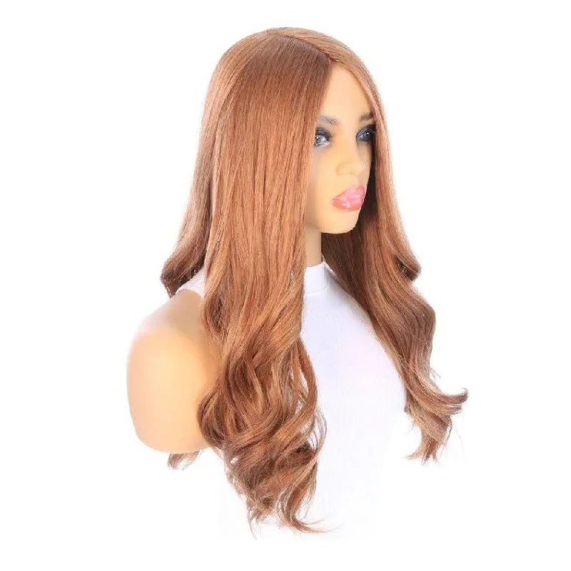 Long - length wig with a honey - blonde color for a warm and sunny appearance24" Gisele Silk Top Wig Strawberry Blonde