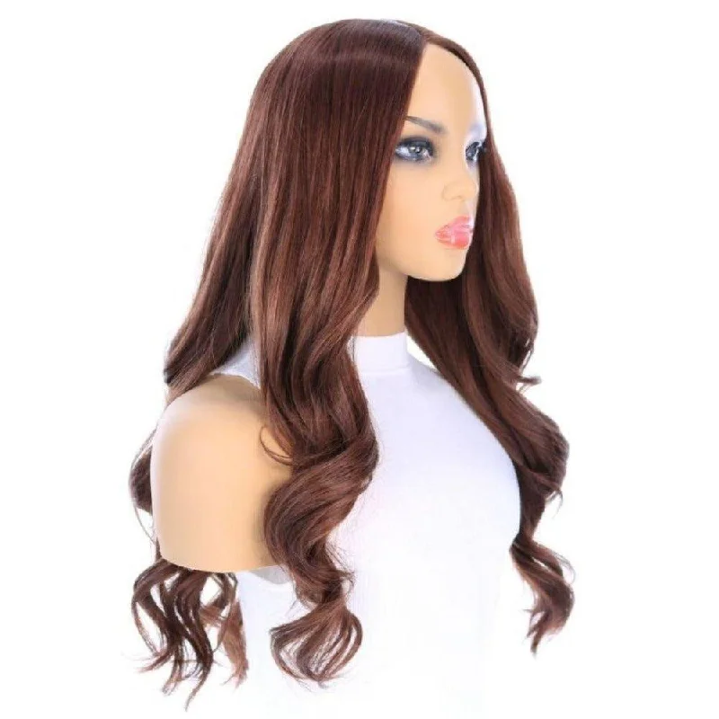 Long - length wig with a side - swept bang for a sophisticated look26" Amber Silk Top Wig Auburn