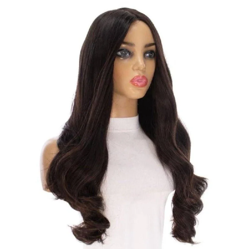 Long - length wig with a straight texture for a sleek and glamorous look26" Amber Silk Top Wig Natural Black