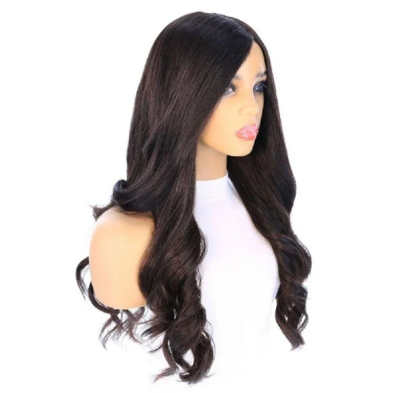 Long - length wig with a 220 - density for an extra - full appearance26" Amber Silk Top Wig Soft Black