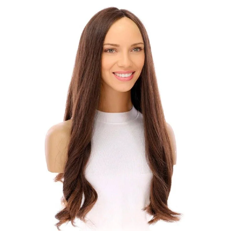 Long - length wig with a pre - bleached knot for a natural - looking scalp26" Luxe Silk Top Wig #6 Neutral Medium Brown