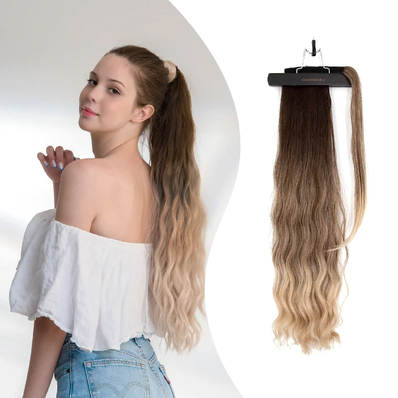 Clip - on ponytails for a quick and convenient hair change27" Body Wave Ponytail Clip-in BALAYAGE BLONDE