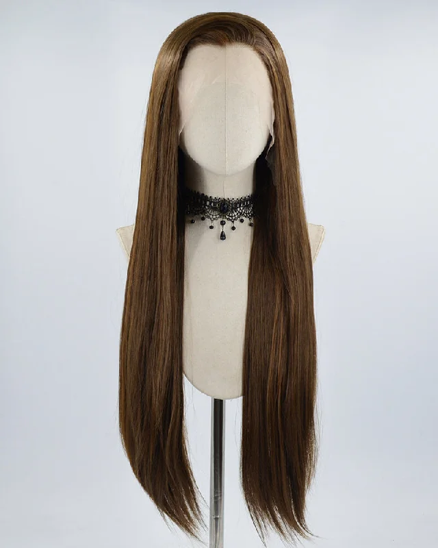 Long - length wig with a honey - blonde color for a warm and sunny appearance30 Inch Long Brown Straight Synthetic Lace Front Wig WW556