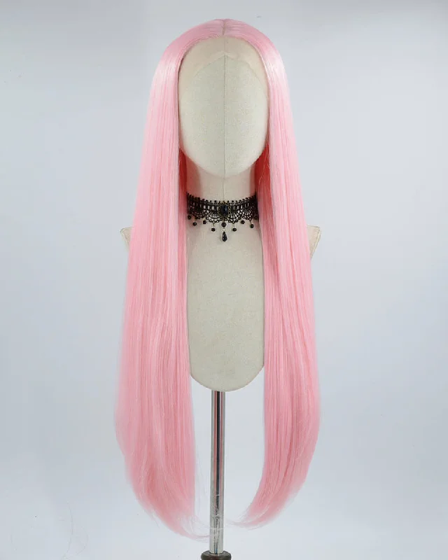 Long - length wig in a jet - black color for a classic appearance30 inch Long Pink Synthetic Lace Front Wig WW267