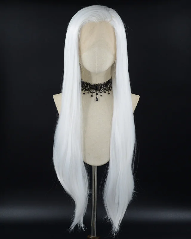 Long - length wig with a middle - part for a classic and elegant style30Inch Long White Straight Synthetic Lace Front Wig WW554