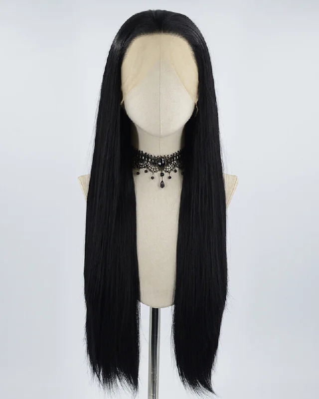 Adjustable - cap long - length wig for a comfortable fit360 Long Black Straight Synthetic Lace Front Wig WW552