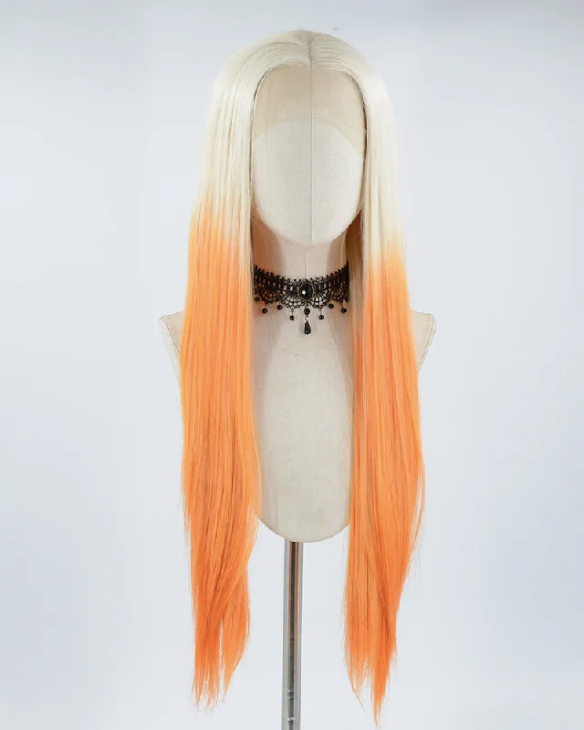 Human - hair long - length wig for a natural and luxurious feelBlonde Ombre Orange Synthetic Lace Front Wig WW485