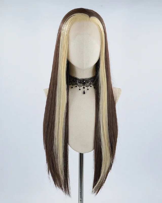 Synthetic long - length wig with a natural - looking textureBlonde Streaked Brown Synthetic Lace Front Wig WW532