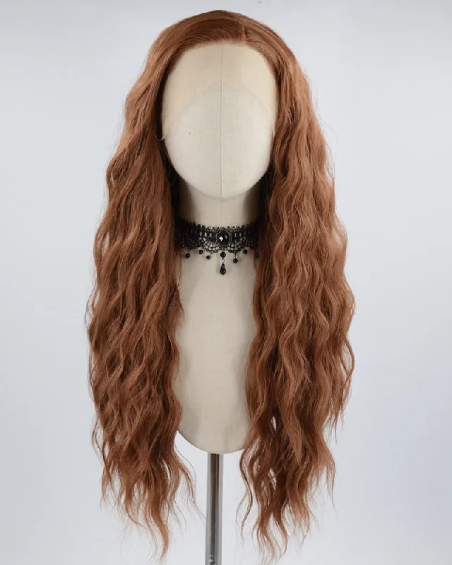 Long - length wig with a curly fringe for a playful and youthful vibeBrown Curly Long Synthetic Lace Front Wig WW587