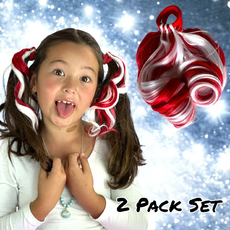 Ponytails with adjustable length for a customized fitCandy Cane Mini Piggies