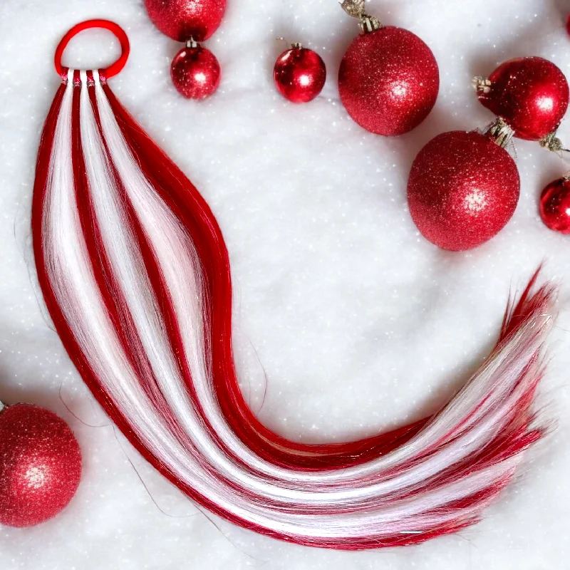 Ponytails made from recycled materials for an eco - friendly optionCandy Cane Shimmer Tail